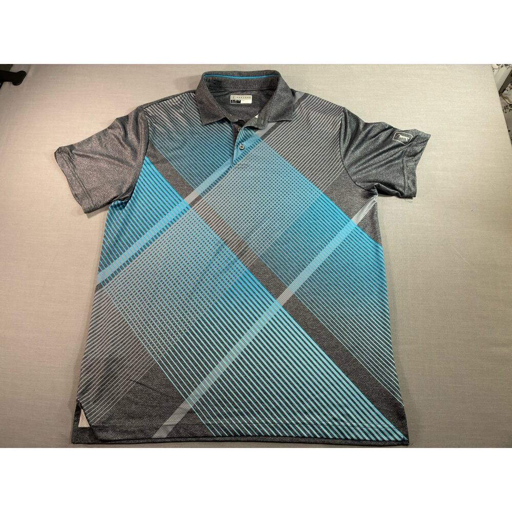 PGA Tour Pro Series Golf Polo Shirt L Blue Gray Geometric Stripe Performance